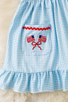 Patriotic front pocket gingham ruffle hem dress. DRG60740 AMY