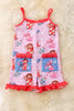 Girls character printed romper with front pockets. PNG50154 AMY