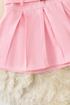 Pink denim dress w/pleaded skirt & front pockets. DRG60693 SOL