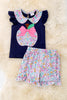 Floral apple applique top & floral ruffle shorts. OFG50718