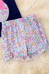 Floral apple applique top & floral ruffle shorts. OFG50718