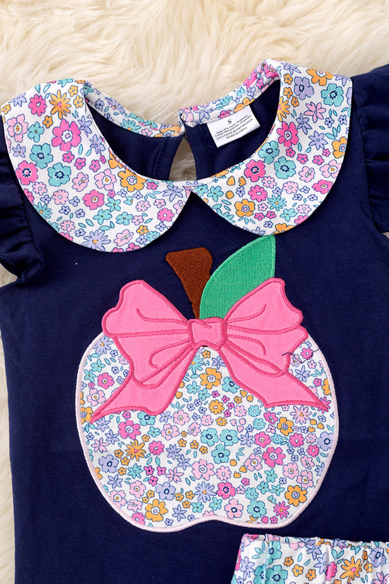 Floral apple applique top & floral ruffle shorts. OFG50718