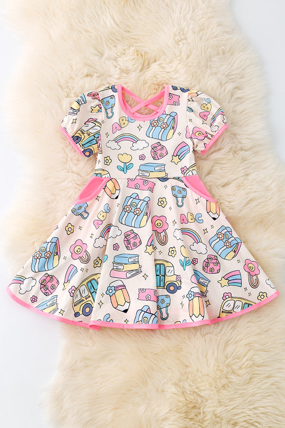 Back to school girls twirl dress with pockets. DRG51149