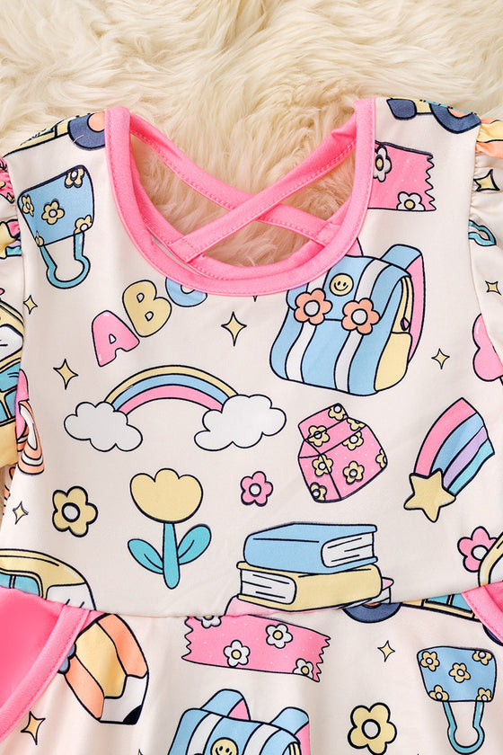 Back to school girls twirl dress with pockets. DRG51149