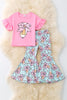 Pencil printed on pink ruffle sleeve top & aqua pencil printed bottoms. OFG50727