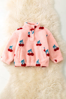  Girls cherry printed sherpa pullover.  TPG50389 AMY