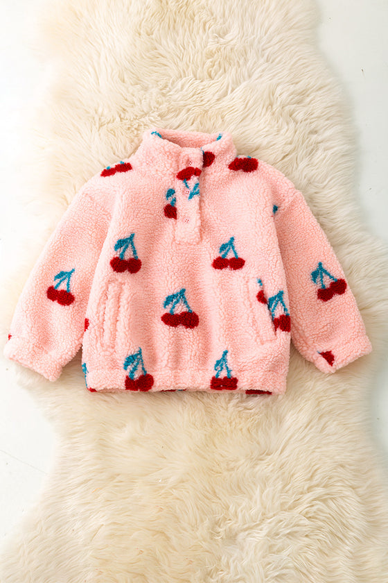 Girls cherry printed sherpa pullover.  TPG50389 AMY