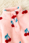 Girls cherry printed sherpa pullover.  TPG50389 AMY