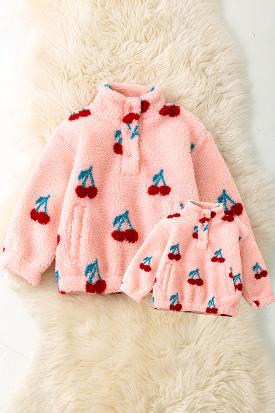 Girls cherry printed sherpa pullover.  TPG50389 AMY