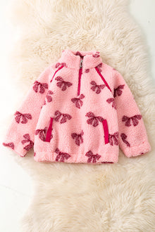  Girls Fuchsia coquette bow sherpa pullover.  TPG50397 SOL