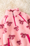 Girls Fuchsia coquette bow sherpa pullover.  TPG50397 SOL