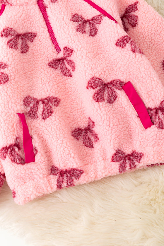 Girls Fuchsia coquette bow sherpa pullover.  TPG50397 SOL