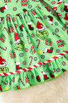 Grinc* character printed bell sleeves dress. Christmas multi-printed dress. DRG52033 JEAN