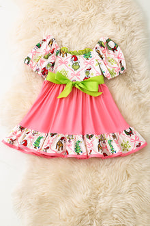  Cute Christmas character printed twirl dress. DRG52180 AMY