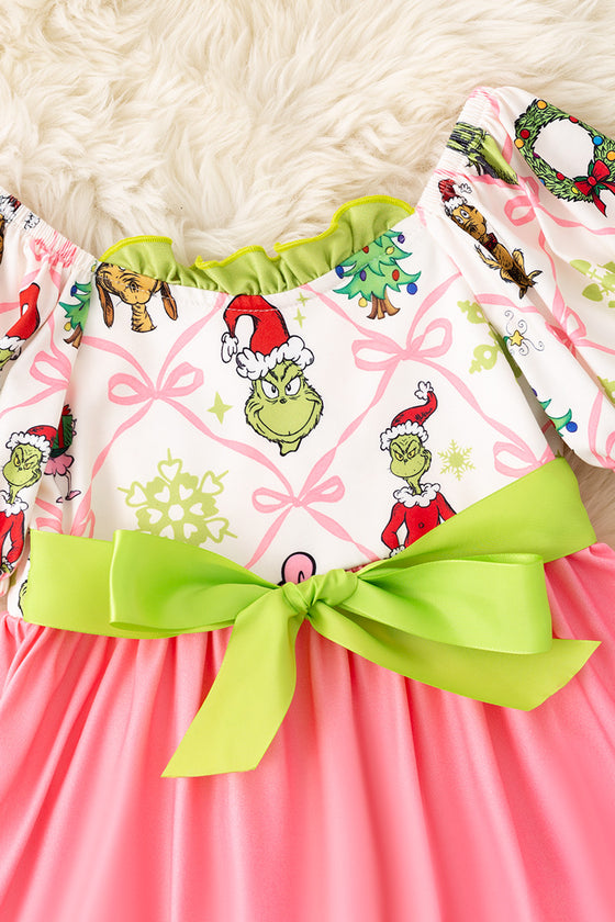 Cute Christmas character printed twirl dress. DRG52180 AMY