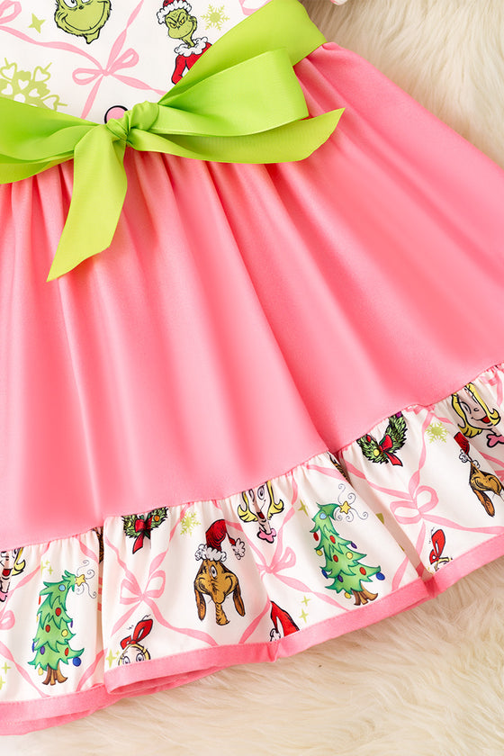 Cute Christmas character printed twirl dress. DRG52180 AMY
