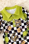 Checker Grinc* printed boys baby romper. RPB50377 AMY