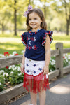 Stars & Stripes patriotic navy blue top & white denim shorts. OFG50593 SOL
