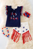 Stars & Stripes patriotic navy blue top & white denim shorts. OFG50593 SOL
