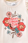 Lucky Cowgirl Club" Cream angel sleeve top & orange floral bottoms. OFG60877 JEAN