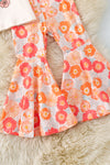 Lucky Cowgirl Club" Cream angel sleeve top & orange floral bottoms. OFG60877 JEAN