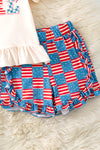 "American Girl" Ivory ruffle top and flag printed shorts with ruffle detail. OFG60804 JEAN