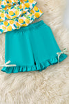 Lemon printed tiered tunic w/ teal shorts. OFG60290 AMY