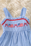 Blue gingham patriotic tiered dress. DRG60732 AMY