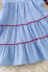 Blue gingham patriotic tiered dress. DRG60732 AMY