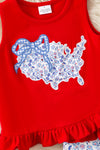 USA" Floral applique on red ruffle top & floral shorts. OFG60456 JEAN
