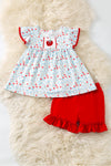 Red apple applique floral tunic & red shorts. OFG60559 AMY