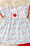 Red apple applique floral tunic & red shorts. OFG60559 AMY