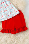 Red apple applique floral tunic & red shorts. OFG60559 AMY