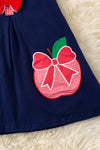 Navy Blue dress with red front bows & apple applique. DRG60968 jean