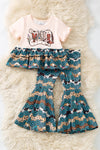 YALL" Western printed tunic w/concho & cow printed along w/ matching bottoms. OFG60883SOL