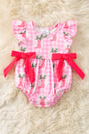 Pink Gingham w/ boot printed baby romper w/snaps. RPG60874 JEAN