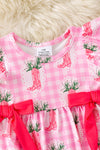 Pink Gingham w/ boot printed baby romper w/snaps. RPG60874 JEAN