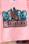 Rodeo" Pink angel sleeve top & multi-printed bell bottoms. OFG60881 AMY