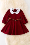 DRG42144 JEA: Burgundy flare dress w/belt.