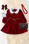 DRG42144 JEA: Burgundy flare dress w/belt.