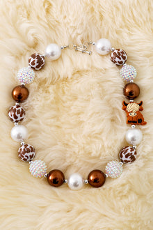  Multi-Color bubble necklace with Highland cow pendant. 3pcs/$15.00 ACG40209