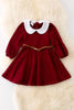 DRG42144 NAY: Burgundy flare dress w/belt.