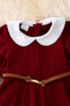 DRG42144 JEA: Burgundy flare dress w/belt.