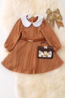  Camel flare elegant dress w/belt. DRG42145 Jean