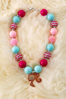  Multi-Color bubble necklace w/rhinestone character pendant. 3pcs/$15.00 ACG40273