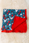 35" X 35" Red nose reindeer on green Christmas baby blanket. BKG50150 S