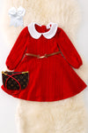 Red flare elegant dress w/belt. DRG42146 SOL: