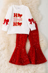 Ho Ho Ho" Coquette sweatshirt with red sequins bell bottoms.  OFG51699 SOL