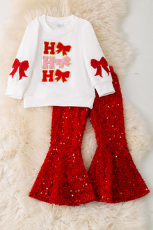  Ho Ho Ho" Coquette sweatshirt with red sequins bell bottoms.  OFG51699 SOL