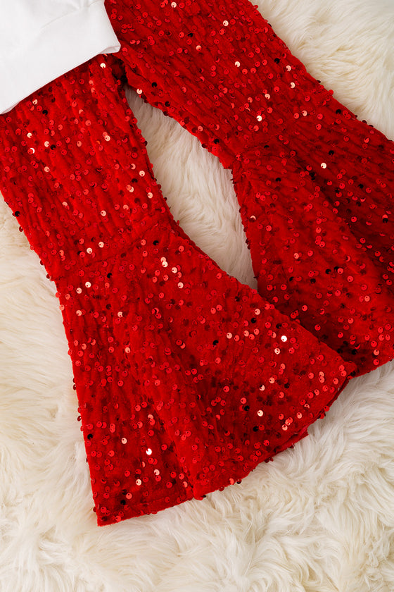 Ho Ho Ho" Coquette sweatshirt with red sequins bell bottoms.  OFG51699 SOL